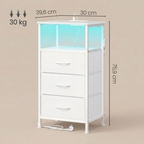 Conjunto 2 Mesas de cabeçeira com iluminação LED e base de carregamento 30 x 39,6 x 75,9 cm Brancas