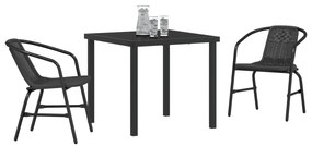Conjunto de Jantar de Jardim 3 Peças Rattan Plástico Preto