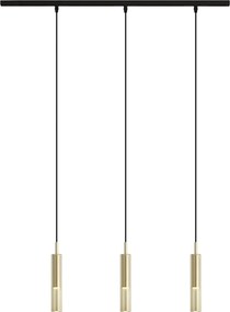 Sistema de calhas moderno preto com 3 candeeiros suspensos dourados com vidro âmbar monofásico - Slimline Loyce