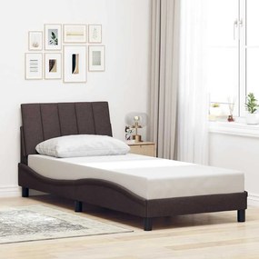 Estrutura de cama sem colchão 90x190 cm tecido castanho-escuro