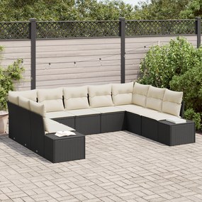 Conjunto de Sofá de 9 Peças com Almofadas Preto Rattan PE