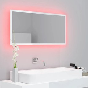 Espelho casa banho c/ LED 90x8,5x37cm acrílico branco brilhante