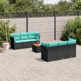 vidaXL 7 pcs conjunto de sofás p/ jardim c/ almofadões vime PE preto
