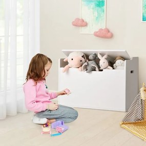 Arca de brinquedos com tampa Tampa elevável Caixa de brinquedos com banco Utilização dupla como banco grande de madeira Branco