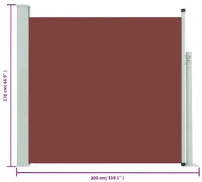 Toldo lateral retrátil para pátio 170x300 cm castanho