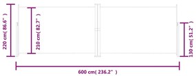 Toldo lateral retrátil 220x600 cm castanho