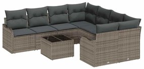 Conjunto de sofá de jardim de 9 peças com almofadas cinzas em rattan p