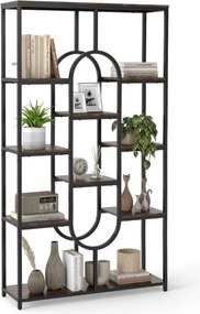 Estante de 5 níveis 95 x 30 x 175 cm com Prateleiras Abertas com Forma Ovalada Castanho rústico e preto