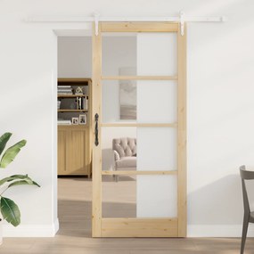 Conjunto de Porta Deslizante vidaXL com Ferragens 93x211 cm Madeira de Pinho Sólida