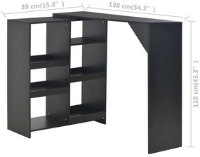 Mesa de bar com prateleira movível preto 138x39x110 cm