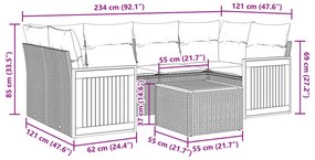 7 pcs conjunto de sofás p/ jardim c/ almofadões vime PE preto
