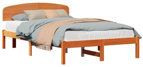 Estrado de Cama com Cabeceira Castanha 120x200 cm Madeira Maciça de Pi