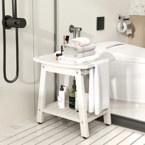Costway Taburete de Ducha de HIPS con Asa Impermeable con Estante Inferior para Baño 41 x 31,5 x 43,5 cm Blanco