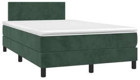 Cama box spring c/ colchão/LED 120x200 cm veludo verde-escuro