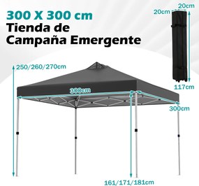 Tenda dobrável 3x3 m com 4 x Sacos de areia de montagem instantânea com 1 botão campismo, feiras, eventos e Saco com rodas Preta