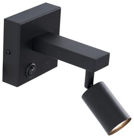 Candeeiro de parede moderno preto com USB-C inclinável - Rex