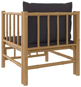 Sofá de jardim com almofadões bambu cinzento-escuro