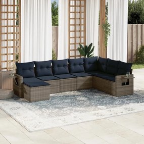 vidaXL 8 pcs conjunto sofás p/ jardim c/ almofadões vime PE cinzento