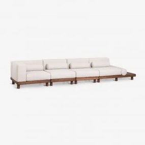 Sofá Modular De Jardim De 4 Peças Com Módulo De Canto E Mesa Auxiliar Lateral Em Acácia Edrien Castanho Acácia - Sklum