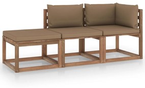 3067316 vidaXL 3 pcs conjunto lounge de paletes c/ almofadões pinho impregnado