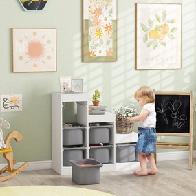 Móvel de arrumação para brinquedos infantis com 6 caixas removíveis, 3 níveis de arrumação, 96 x 38,5 x 90, branco, cinzento