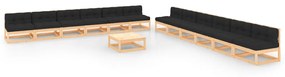 vidaXL 13 pcs conjunto lounge de jardim c/ almofadões pinho maciço