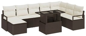 Conjunto de Sofá de Jardim vidaXL 9 Peças com Almofadas Castanho Ratta