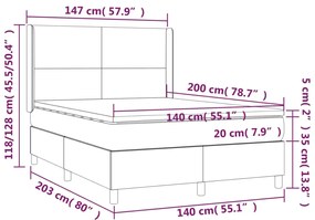 Cama box spring c/ colchão/LED 140x200cm tecido castanho-escuro