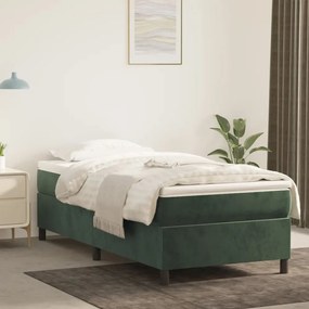vidaXL Estrutura de cama com molas 90x200 cm veludo verde-escuro