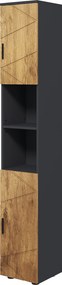 Armário de coluna para casa de banho com 2 portas 30 x 30 x 183 cm,, prateleira ajustável e 2 nichos, cor carvalho e cinzento escuro