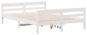 Cama sem colchão 140x200 cm madeira de pinho maciça branco