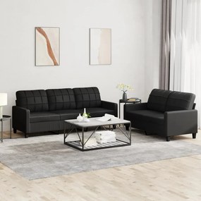 3201378 vidaXL 2 pcs conjunto de sofás com almofadões couro artificial preto