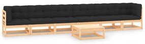 7 pcs conj. lounge jardim c/ almofadões antracite pinho maciço