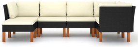 6 pcs conjunto lounge de jardim c/ almofadões vime PE preto