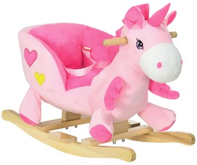 HOMCOM Cavalo Baloiço para Bebés Baloiço em Forma de Unicornio com Música Cinto de Segurança e Apoio para os Pés 65x35x45 cm Rosa | Aosom Portugal