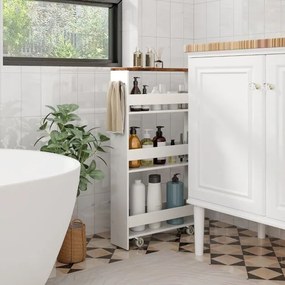 Carrinho de armazenamento estreito para cozinha ou casa de Banho 48 x 13 x 81 cm com 4 prateleiras e rodas Branco