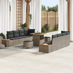 Conjunto de Sofá de Jardim vidaXL de 11 Peças com Almofadas Cinza em Polyrattan e Acácia