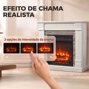 Lareira Elétrica Decorativa 1800W com Efeito de Chama de 3 Níveis, Termóstato, Temporizador e Comando, cor Madeira Natural