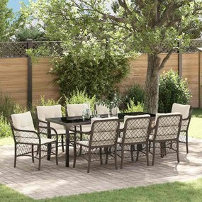 vidaXL Conjunto de Jantar de Jardim com 9 Peças com Almofadas Marrom em Rattan Sintético