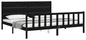 Estrutura de cama com cabeceira 200x200 cm madeira maciça preto