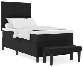 Cama Box Spring com Colchão e Banco Preto 90x190 cm Tecido