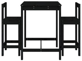 3 pcs conjunto de bar para jardim pinho maciço preto