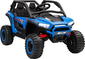 AIYAPLAY Carro infantil UTV elétrico, 5-7 km/h, 2 lugares, controlo remoto, música, luzes, 1h de autonomia, Azul | Aosom Portugal