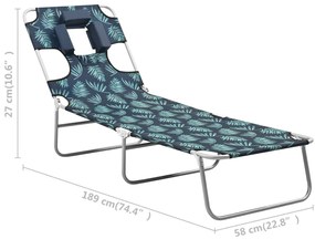 Espreguiçadeira dobrável + almofada cabeça aço design folhas