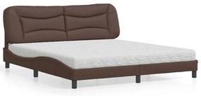 vidaXL Cama com colchão Hvar 180x200 cm couro artificial castanho