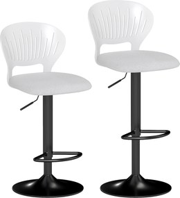 HOMCOM Conjunto de 2 Bancos Altos de Cozinha Giratórios a 360° Reguláveis em Altura de 84-105 cm 40,5x43x84-105 cm Branco | Aosom Portugal