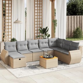 vidaXL 9 pcs conj. sofás jardim c/ almofadões vime PE bege misturado