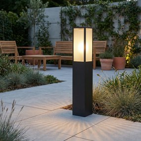 Candeeiro de pé exterior preto com vidro canelado 80 cm IP44 - Charlois