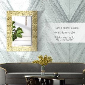HOMCOM Espelho de Parede 80x60cm Espelho Decorativo com 4 Ganchos e Estrutura de Mosaico 3D Estilo Moderno para Sala de Estar Dormitório Sala de Jantar Entrada Dourado