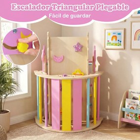Triângulo para crianças Unicórnio Ginásio de Interior com Arco, Rampa e Escada Dobrável em Madeira Montessori para Quarto de Crianças e Creche - Rosa